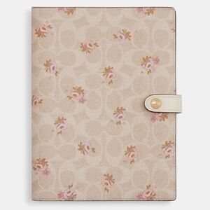 Coach Notebook in Signature Canvas with Floral Print Gold Sand Multi CA058 NWT